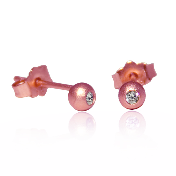 Tiny Globosa - earstick,  Rosa fg sølv, 1 par (Udsalg)
